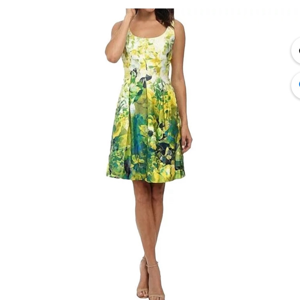 Nine West | 8 | yellow/multi-color| scoop neckline| with pockets dress